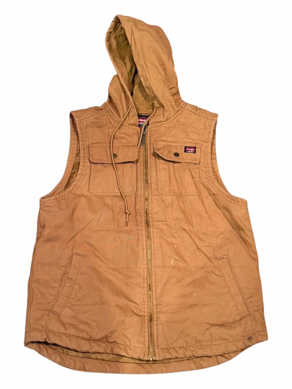 Wrangler Workwear Vest Men's L Tan Utility Zip Up Carpenter Outdoor Work